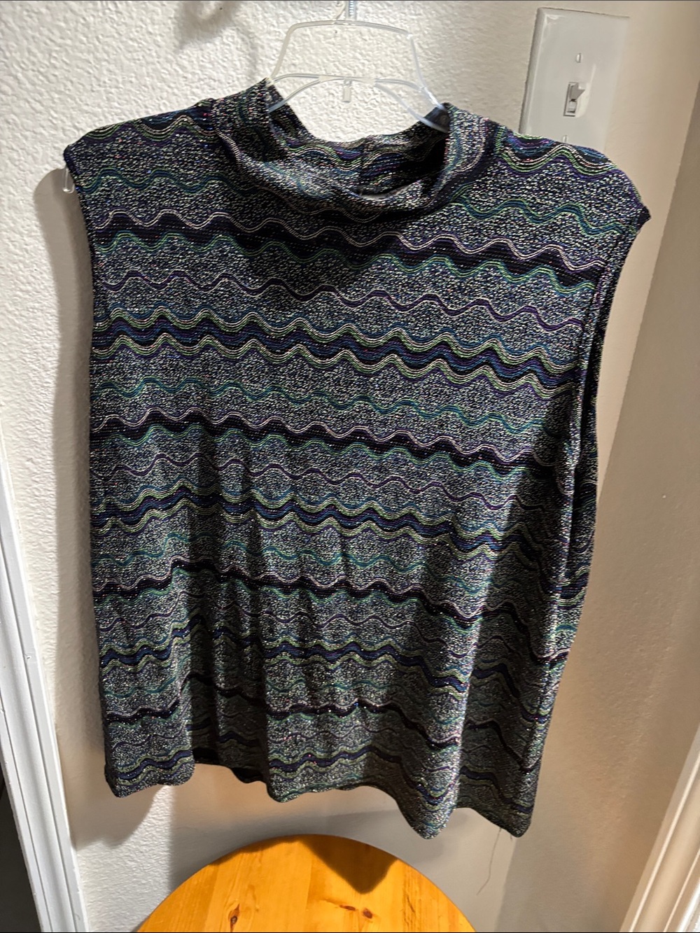 Studio C Sleeveless Wave-Print Metallic Turtleneck Plus